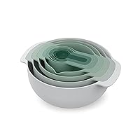 Joseph Joseph Nest 9 Plus, 9 Piece Compact Food Preparation Set with Mixing Bowls, Measuring cups, Sieve and Colander, Editions Range, Sage Green