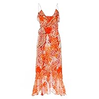 Camilla Women's Long Wrap Dress with Frill