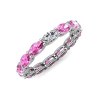 Oval Shape Moissanite & Pink Sapphire 3.80-4.40 ctw Set In Gorgeous Drape Like Basket Setting Eternity Stackable ring 14K Gold