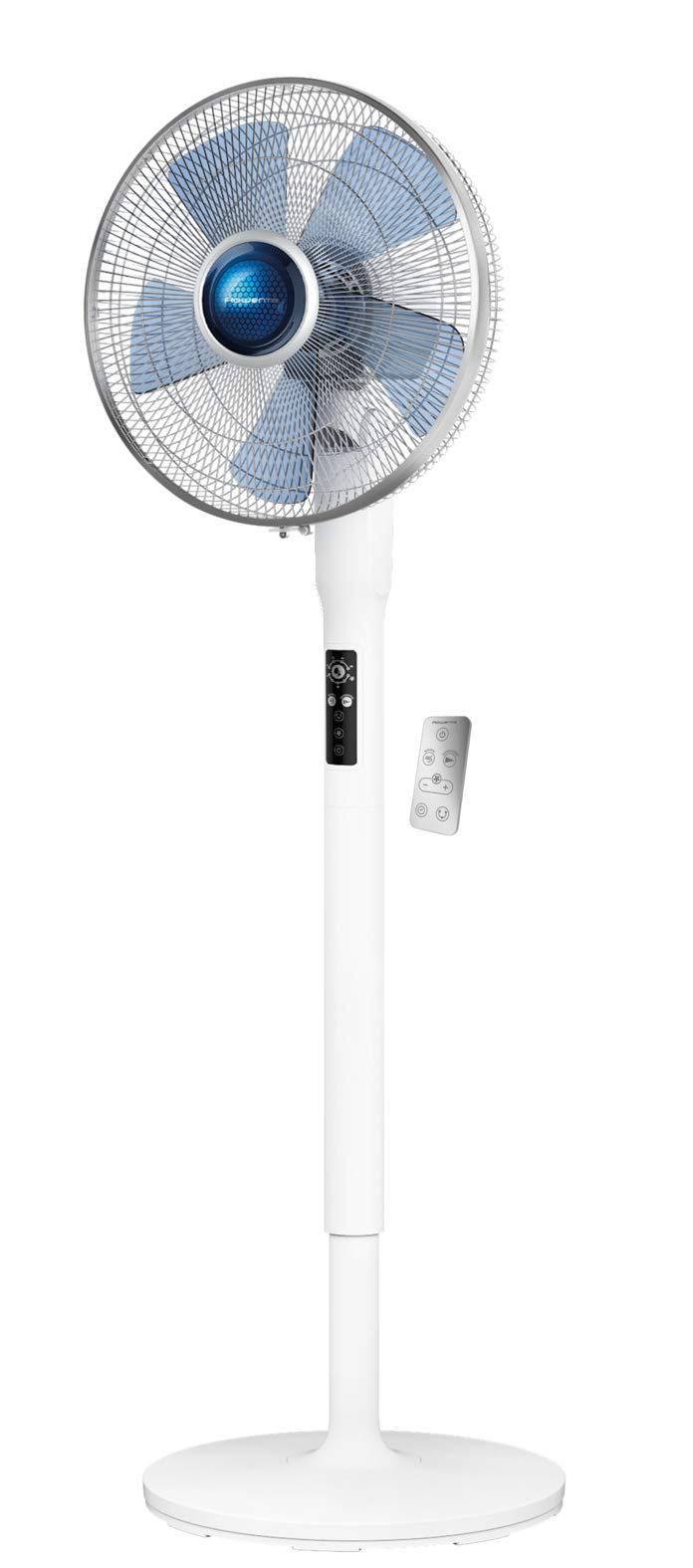 Rowenta Turbo Silence Standing Floor Fan with Remote 53 Inches Ultra Quiet Fan Oscillating, Portable, 5 Speeds, Indoor, Refresh Up to 23-Feet VU5870,White