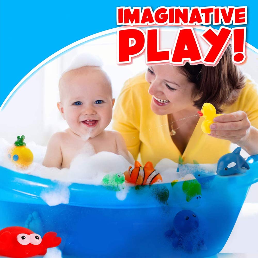 15 PCS Ocean Animals Water Bathtub Toy Set - Squeeze and Play with Floating Sea Creatures - Fun Bath Time Toys for Toddlers and Kids