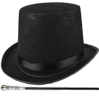 Steampunk Hat, Top Hat Costume 2Pcs Halloween Top Hat ＆ Black Cane 1920s Mens Accessories for Men Women Magic Performance, Cosplay, Dance, Xmas Tree