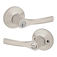 Kwikset Henley Entry Door Handle with Lock and Key, Secure Keyed Reversible Lever Exterior, For Front Entrance and Bedrooms, Satin Nickel, Pick Resistant Smartkey Rekey Security and Microban