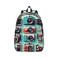 Retro Cool Camera Collection Print Canvas Laptop Backpack Outdoor Casual Travel Bag Daypack Book Bag For Men Women