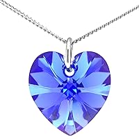 Lua Joia Birthstone Necklace - Birth Month Heart Pendant with Austrian Crystal & Extra Long Silver Chain - Jewelry Gift for mum, Wife, Birthday, Mother’s Day, Anniversary & Valentine’s