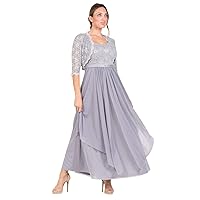 R&M Richards Long Mother of The Bride Formal Dress| Sleeveless with Matching 3/4 Sleeve Lace Jacket