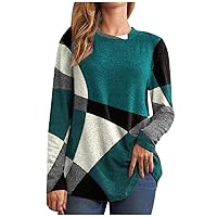 Women's Sweatshirts Thin Geometric Contrast French Cashmere Long Sleeve Print Loose Sweatshirt Blouses Casual
