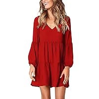 DittyandVibe Women Dresses Casual Long Sleeve V Neck Flowy Tunic Dress