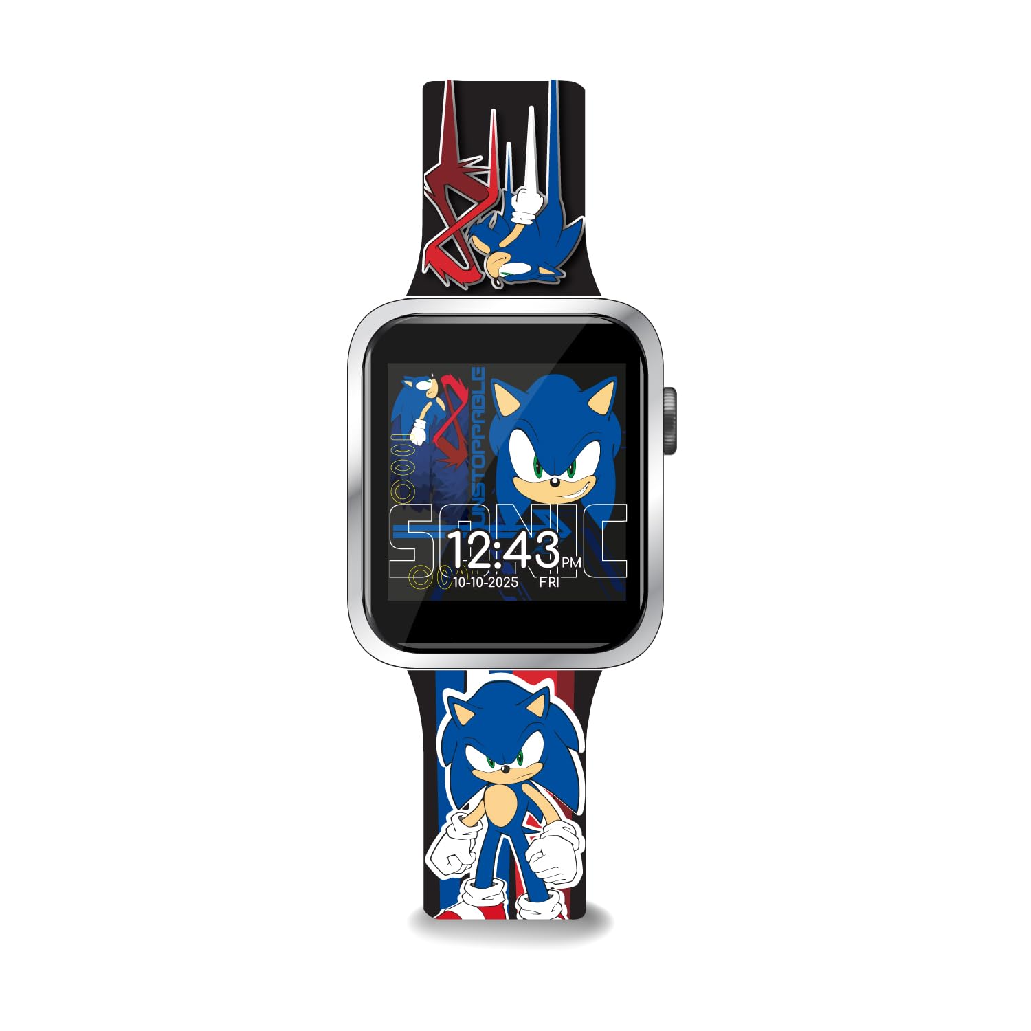 Accutime SEGA Sonic The Hedgehog Black Adult Smartwatch for Men, Women, Unisex - Touchscreen Camera, Weather, Messaging, Sports, Music, Heart Rate Monitor, Pedometer & More (Model: SNC4352M)