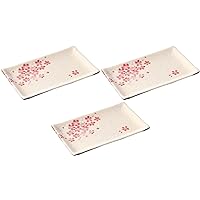 Set of 3, Heian Cherry Blossom Pottery Plate, 8.7 x 4.9 x 1.0 inches (22 x 12.5 x 2.5 cm), Pottery Dish