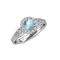 Aquamarine & Natural Diamond (SI2-I1, G-H) Cupcake Halo Engagement Ring 1.45 ctw 14K White Gold