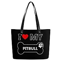 I Love My Pitbull Bone Printed Purses and Handbags for Women Vintage Tote Bag Top Handle Ladies Shoulder Bags for Shopping Travel