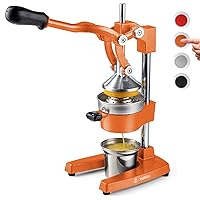 Cast Iron Citrus Juicer | Extra-Large Commercial Grade Manual Hand Press | Heavy Duty Countertop Squeezer for Fresh Orange Juice (Bonus Stainless Steel Cup) (Orange)