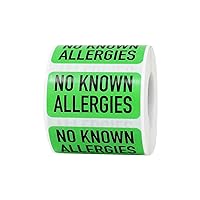 No Known Allergies Medical Healthcare Warning Labels, Light Green, 1 x 2