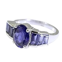Real Iolite Stone Silver Precious Statement Ring Oval Shape Cluster Style Jewellery Size 5-12
