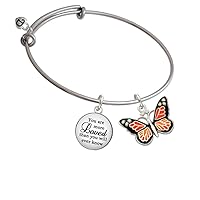 Silvertone Large Monarch Butterfly with 6 AB Crystals You Are More Loved Bangle Bracelet