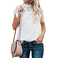 ZXZY Women Cute Lace Blouse Top Short Sleeve Lace Hollow Out Turtle Neck T Shirt