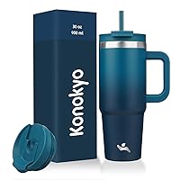 30 oz Tumbler with Handle and 2 Straws,2 in 1 Lid Insulated Water Bottle Stainless Steel Travel Coffee Mug,Indigo Black