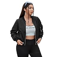 MakeMeChic Women's Plus Size Baseball Jacket Casual Long Sleeve Zip Up Bomber Jacket