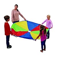 Excellerations Brawny Tough 6-Foot Rainbow Play Parachute for Kids with 8 Handles, Kids Toy, Gym Parachute