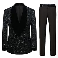 2 Pieces Men's Formal Suit Shiny Blazer Jacket Vest Pants Set Tuxedo for Wedding Party,Dinner,Prom