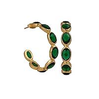 Handmade Gift For Her Earring Jewelry | Oval Shape Checker Cut Stone Dangle Drop Earrings | Emerald Push Back Gold Plated Gemstone Earring | 252909