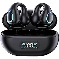 Open Ear Bone Conduction Headphones, Bluetooth Wireless Clip On Earbuds with Digital Display Charging Case 60 Hours Playtime IPX4 Waterproof Sports Headphones for Running, Walking, Workout