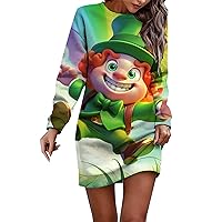 Club Dresses for Women,2024 Women's St. Patrick's Day Printed Round Neck Long Sleeved Casual Dress (1) Dress wi