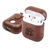 AirPods PU Leather Case with Personalized Monogram, Protective Compatible with Apple AirPods 1 OR 2 Brown/Light Brown/Red