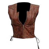 Womens Walking Motorcycle Michonne Brown Leather Vest