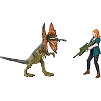 Mattel Jurassic World Dominion Human and Dino Pack, Claire & Dilophosaurus Action Figure Toys and Accessories