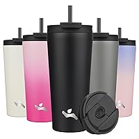 22OZ Insulated Tumbler with Lid and 2 Straws Stainless Steel Water Bottle Vacuum Travel Mug Coffee Cup,Black