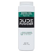 DUDE Body Powder - Menthol Chill 4 Ounce Bottle Natural Deodorizers Cooling Menthol & Aloe, Talc Free Formula, Corn-Starch Based Daily Post-Shower Deodorizing Powder for Men, Cooling Menthol