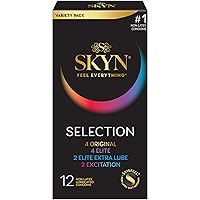 Selection Non-Latex Condoms - 12 Count - New Variety - SKYN Original, Excitation, Elite & Elite Extra Lube