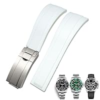 20mm 21mm Rubber Watchband for Rolex Daytona Submariner GMT Yacht-Master OYSTERFLEX Silicone Strap Deployment Buckle Bracelets (Color : White Matte Clasp, Size : 20mm)