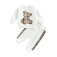 Gueuusu Toddler Baby Boy Girl Fall Outfit Long Sleeve Teddy Bear Sweatshirt Jogger Pants 2Pcs Spring Fall Clothes Set