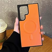 Matte Leather Magnetic Phone Case for Samsung Galaxy S24 S23 S22 Ultra Wireless Charging Shockproof Bumper Cover,Orange,for S24 Ultra