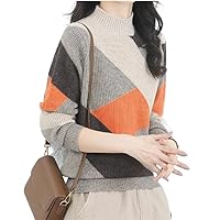 Korean Edition Spliced Contrast High Neck Loose Versatile Knitted Long Sleeve Sweater