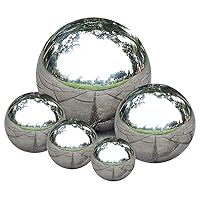 Gazing Ball, Stainless Steel Garden Mirror Globe, Polished Ornament Sphere, Hollow Floating Reflective Hemisphere, for Home Outdoor Pond Housewarming Swimming Pool Decoration, Silver, 5Pcs Mix