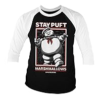 Ghostbusters Officially Licensed Stay Puft Marshmallows Baseball 3/4 Sleeve T-Shirt (White-Black)