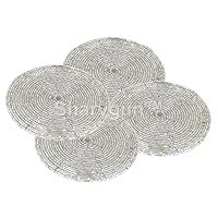 Sharvgun Handmade Indian Silver Beaded Tea Coasters - Set of 4 Cup Coasters - 4 Inch Coasters Holder Teacups