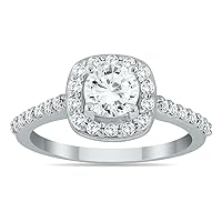 AGS Certified 1 Carat TW Diamond Halo Engagement Ring in 14K White Gold (J-K Color, I2-I3 Clarity)