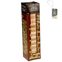 KS Tumbling Tower Game 72 Pieces Challenging Building Blocks Wood Stacking Balancing Backpacking Night Game for House Parties Holiday Travel Set - Pack of 1 with Custom KS Luggage Tag