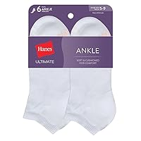 Hanes Women`s Ultimate 6-Pack Ankle Socks, UC126, 5-9, White