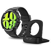 Spigen Rugged Armor Pro Case with Band and S353 Charger Stand Designed for Samsung Galaxy Watch 6 44mm - Black