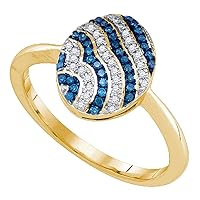The Diamond Deal 10kt Yellow Gold Womens Round Blue Color Enhanced Diamond Striped Cluster Ring 1/6 Cttw