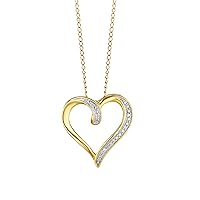 SwaraEcom Round Created White Diamond Cz Solid 14K Yellow Gold Plated Sterling Silver Open Heart Promise Pendant Necklace with Free 18