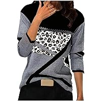 Womens Tops Fashion 2023, Casual Crewneck Color Block Patchwork Long Sleeve Shirts Loose Fitting T Shirts Blouses