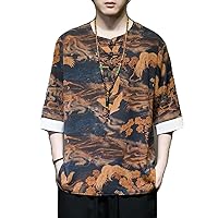 Print Half Shirt for Men Clothings Streetwear Shirts Clothes Chinese Summer