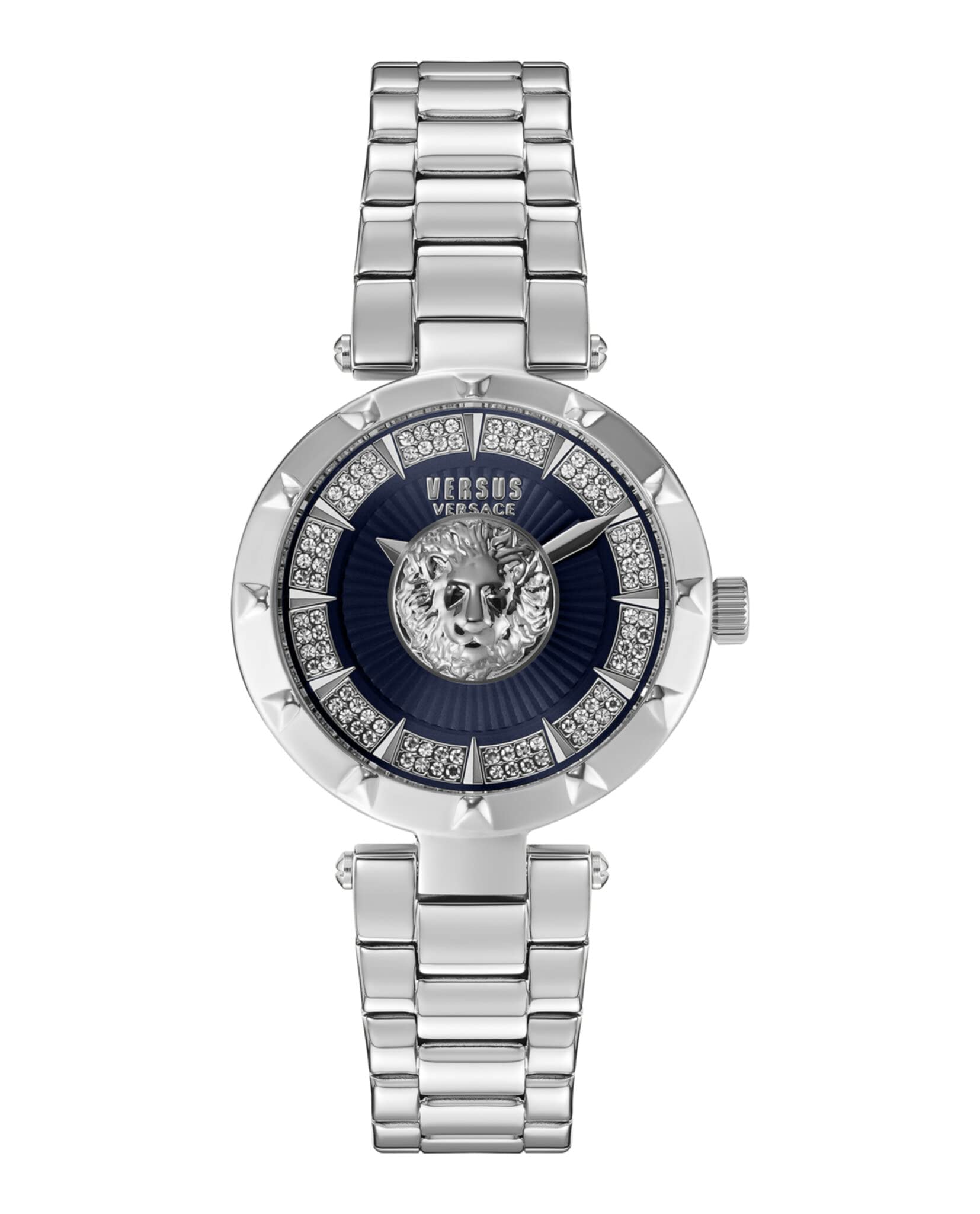 Versus Versace Sertie Collection Luxury Womens Watch Timepiece with a Silver Bracelet Featuring a Stainless Steel Case and Blue Dial
